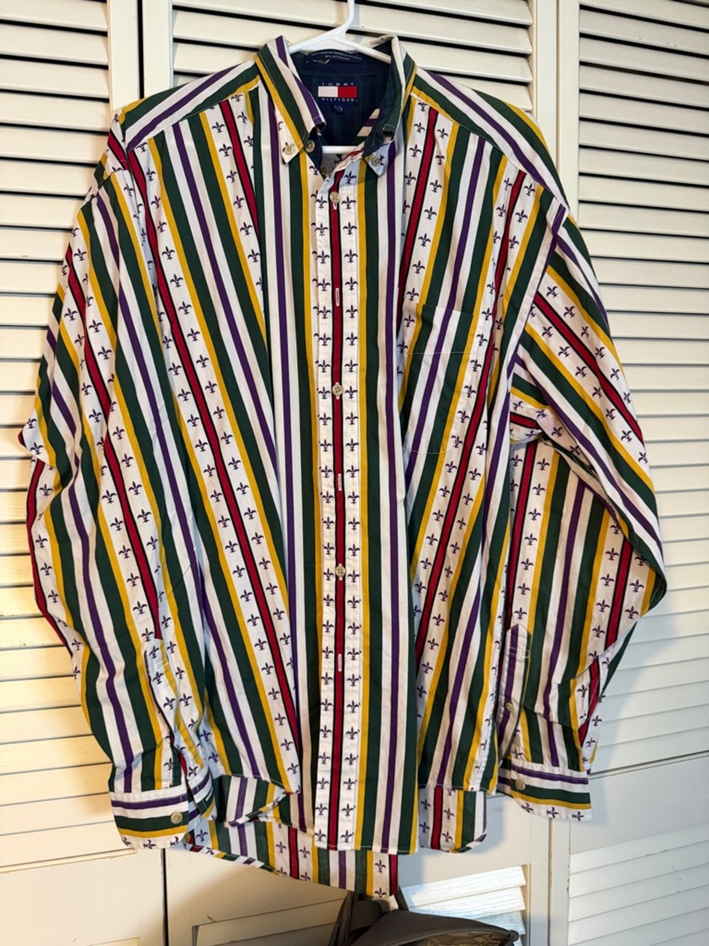 Tommy Hilfiger Men's Striped Button-Down Shirt in Green, Purple, Yellow & White